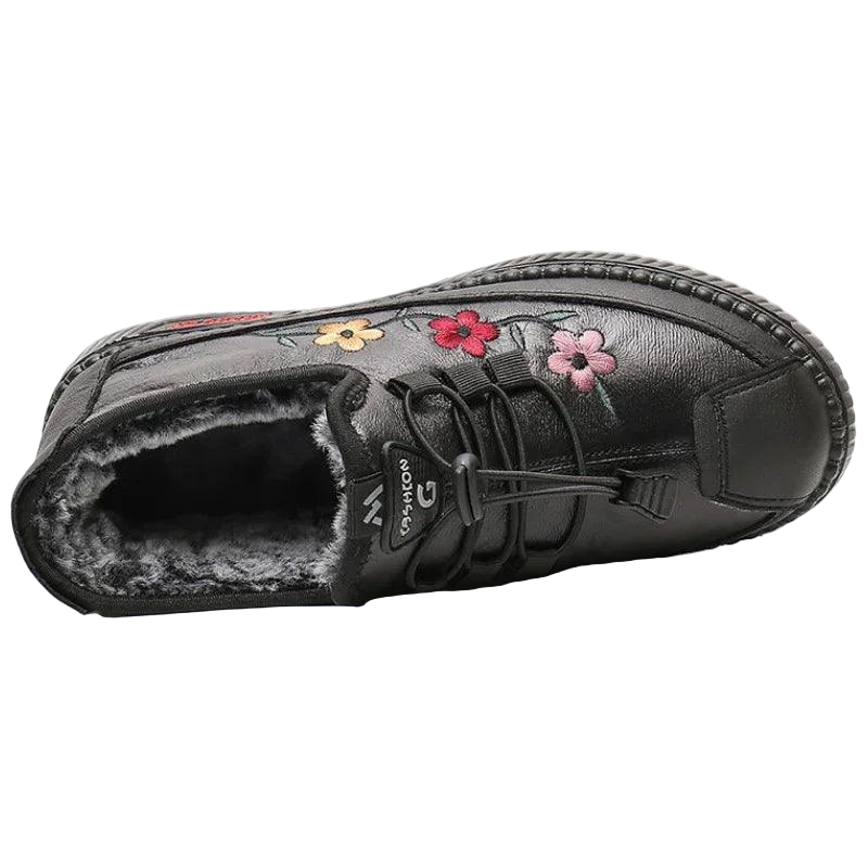 Baskets d'hiver brodées fleurs - Chaudes et confortables