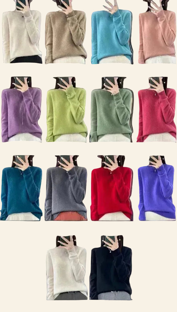 Pull cachemire femme col rond laine mérinos extrafine doux chaud automne hiver plusieurs coloris