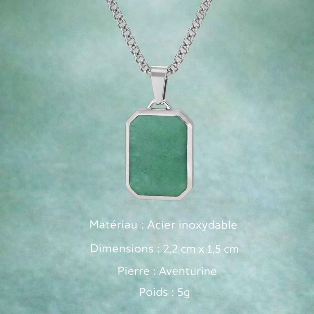 Collier Acier Pierre Naturelle Pendentif Tendance