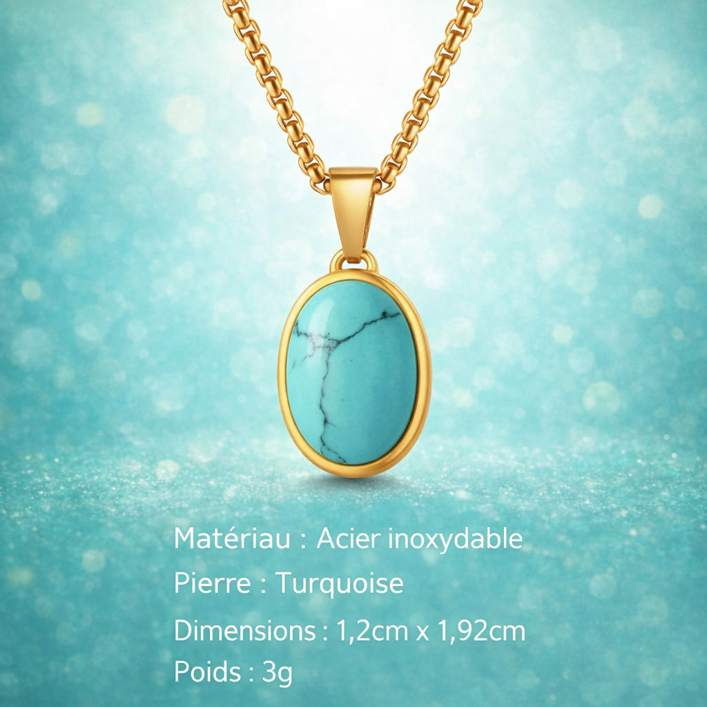 Collier Acier Pierre Naturelle Pendentif Tendance