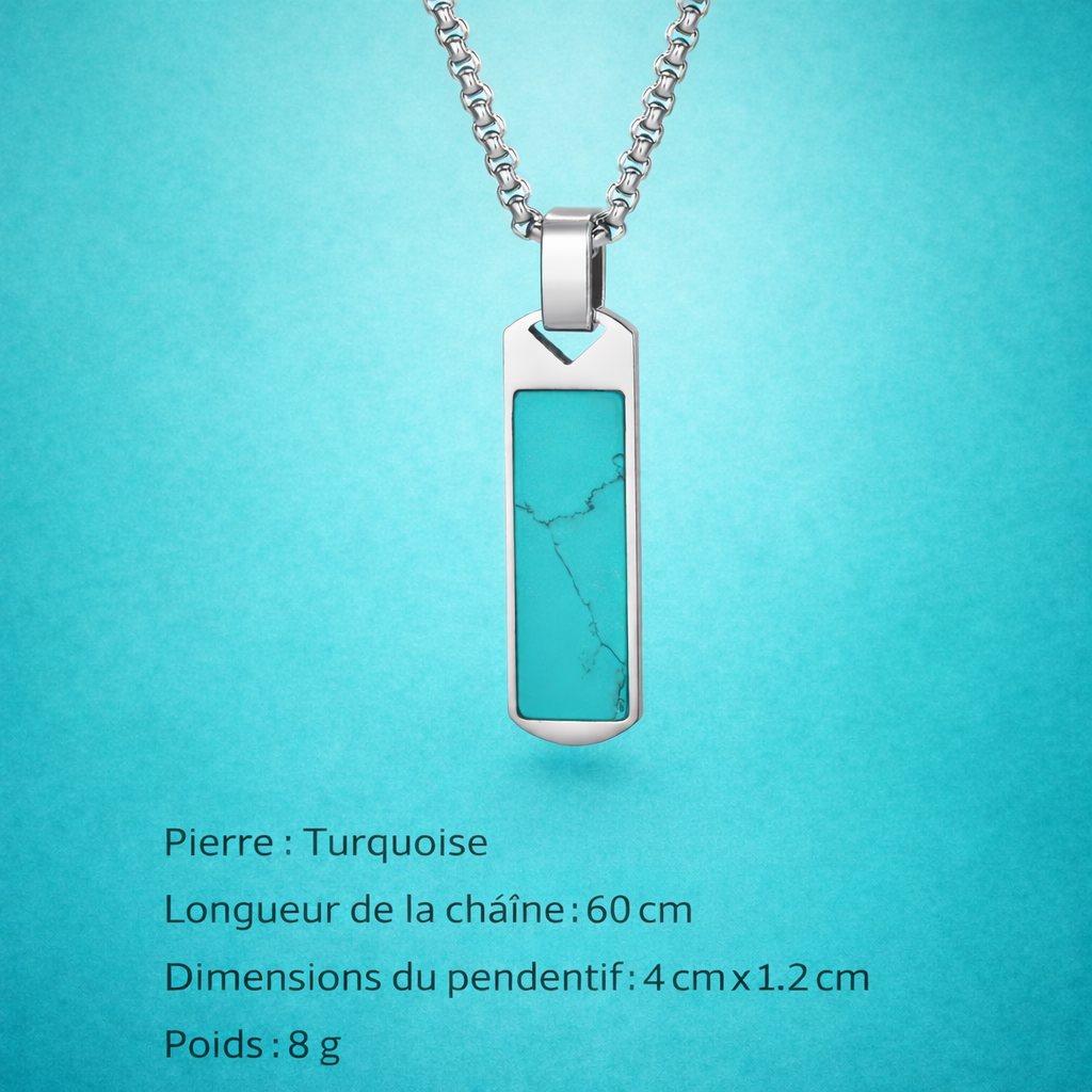 Collier Acier Pierre Naturelle Pendentif Tendance