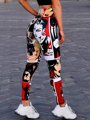 GoHappy France, legging femme Kiss Mood Rouge Pop multicolore, portraits pop art sur maille polyester élasthanne, vue arrière portée