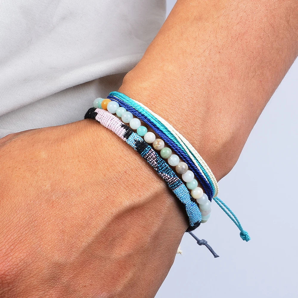 Nomad Trio Horizon Bleu lot de trois bracelets tressés et perles