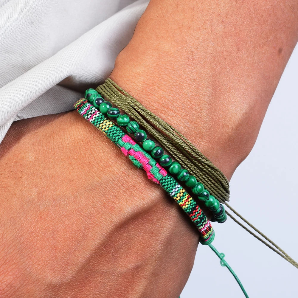 Nomad Trio Forêt Verte lot de trois bracelets tressés et perles