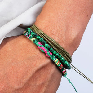 Nomad Trio Forêt Verte lot de trois bracelets tressés et perles