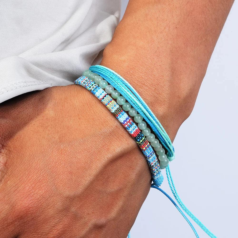 Nomad Trio Lagon Turquoise lot de trois bracelets tressés et perles