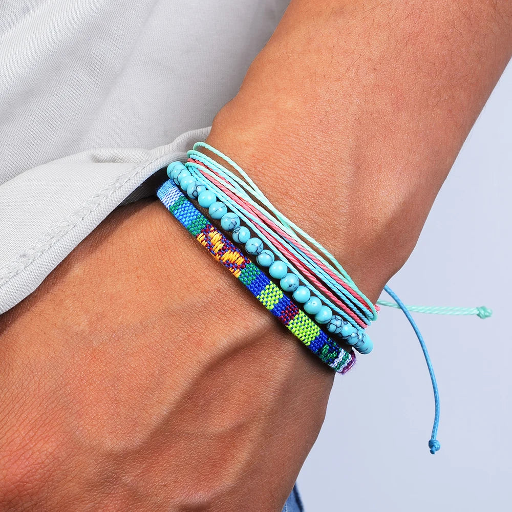 Nomad Trio Azur Bohème lot de trois bracelets tressés et perles