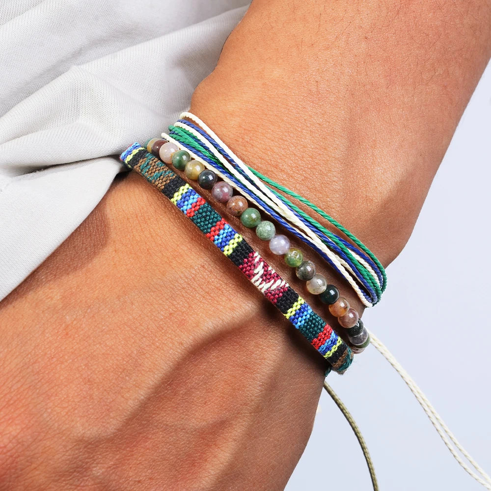 Nomad Trio Terre Bohème lot de trois bracelets tressés et perles