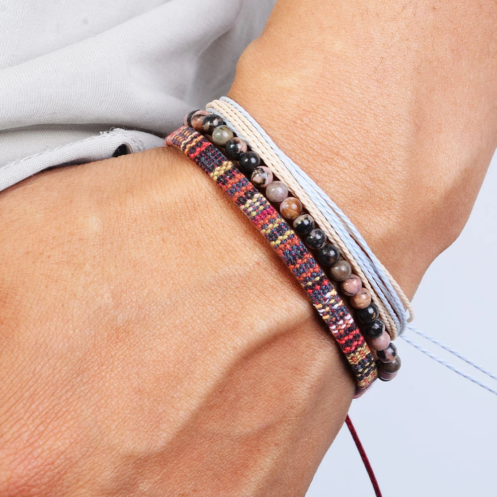 Nomad Trio Prune Chic lot de trois bracelets tressés et perles
