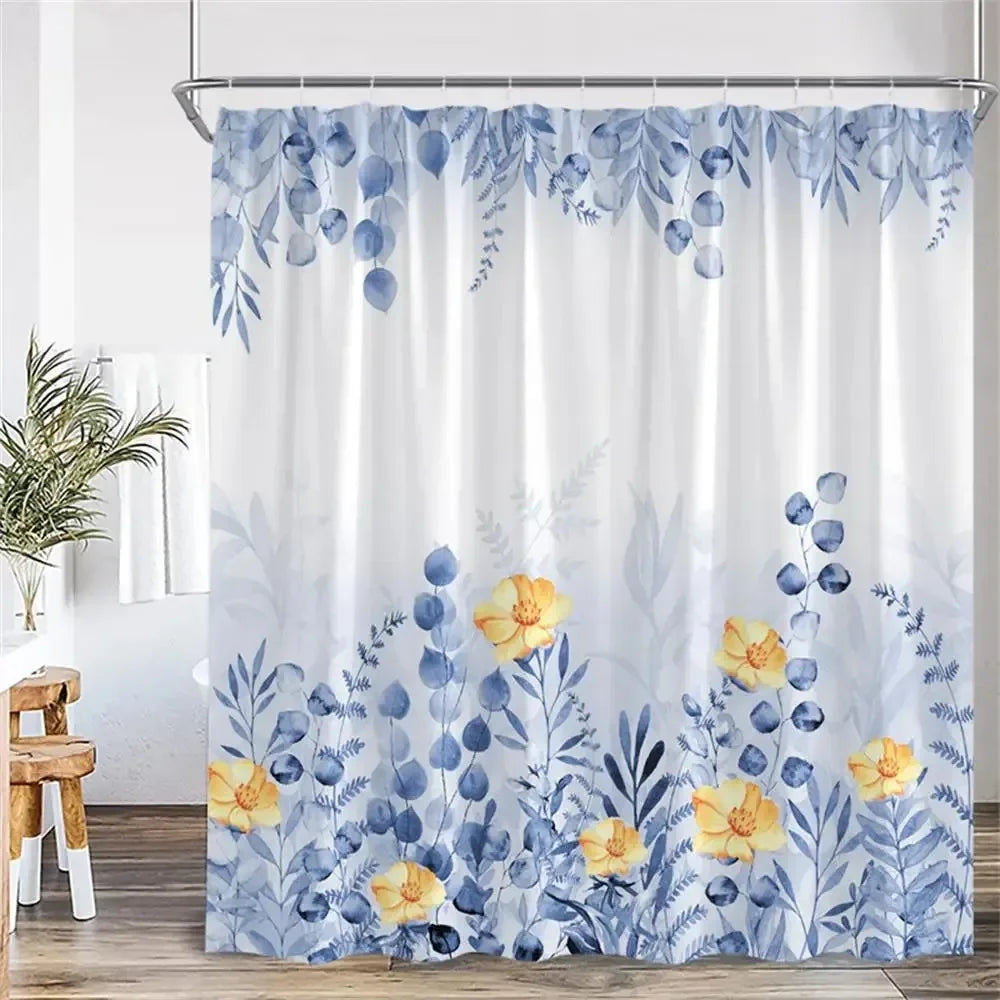 Rideau Douche Moderne Floral Polyester 11 Tailles + Crochets - rideau de douche GoHappy