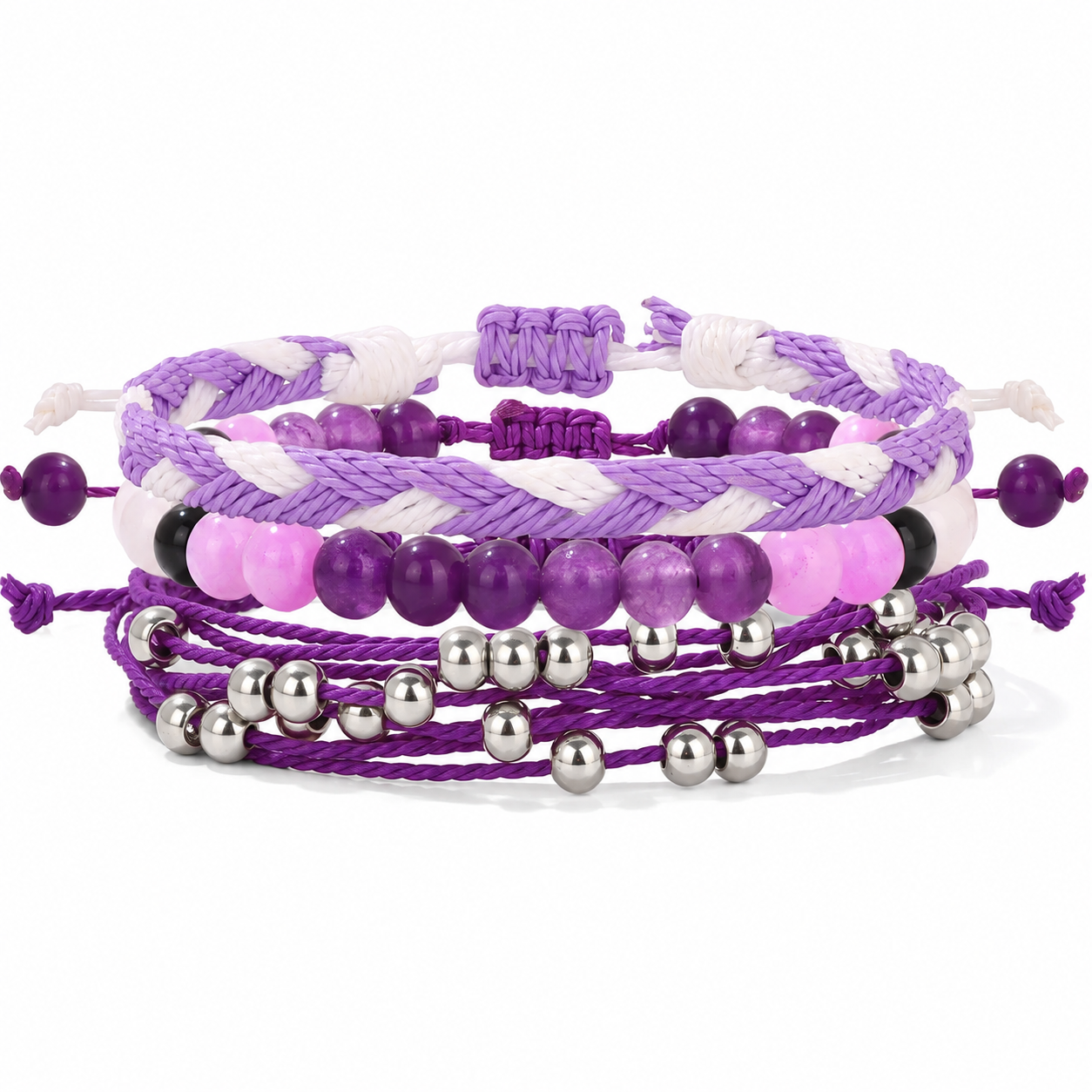 Terra Nova Brume Violette bracelet multirang tressé avec perles