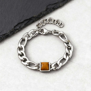 Bracelet Tiger Link avec pierre carrée et chaînette de rallonge