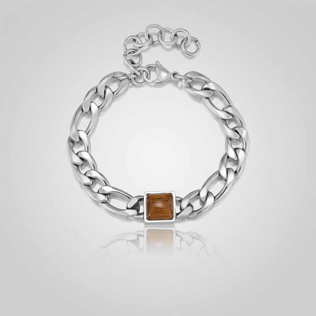 Bracelet Tiger Link argenté présenté à plat avec sa rallonge